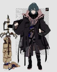 Rule 34 | 1boy, alternate costume, belt, boots, byleth (fire emblem), byleth (male) (fire emblem), fire emblem, fire emblem: three houses, full body, green eyes, green hair, hand on own hip, heroes relic (fire emblem), highres, holding, holding sword, holding weapon, hood, jacket, male focus, nintendo, ppspp bb7, short hair, simple background, solo, strap, sword, sword of the creator, thighhighs, weapon, white background