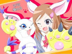 Rule 34 | animal ears, cat, cat ears, digimon, digimon (creature), digimon rearise, gloves, highres, holy ring, shinjo michi, tail, tailmon