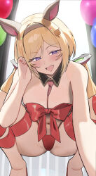 Rule 34 | 1girl, absurdres, aki rosenthal, animal ears, bare arms, bare shoulders, blonde hair, breasts, cleavage, commentary request, detached hair, fake animal ears, highres, hololive, large breasts, looking at viewer, low twintails, navel, open mouth, panties, purple eyes, red panties, red ribbon, ribbon, seductive smile, short hair, smile, squatting, stomach, thighs, twin (tt lsh), twintails, underwear, virtual youtuber