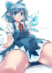 Rule 34 | artist request, cirno, highres, legs apart, spread legs, tagme, thick thighs, thighs, touhou
