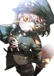 Rule 34 | 10s, 1girl, arm behind back, blonde hair, blue eyes, closed mouth, cover, cover page, cross, cross necklace, curly hair, hat, highres, jewelry, military, military uniform, necklace, neichiru, novel cover, official art, peaked cap, saber (weapon), short hair, solo, sword, tanya degurechaff, uniform, weapon, youjo senki