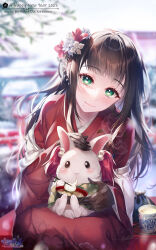 Rule 34 | 1girl, 2020, 2022, animal, animal on lap, artist name, black hair, blunt bangs, blurry, blurry background, blurry foreground, blush, boar, bokeh, brown hair, chinese zodiac, chromatic aberration, closed mouth, dated, day, depth of field, earrings, eating, floral print, flower, food, food on face, green eyes, hair flower, hair ornament, happy new year, highres, holding, hozumi kaoru, japanese clothes, jewelry, kanzashi, kimono, kurosawa dia, lips, long hair, long sleeves, looking at viewer, love live!, love live! sunshine!!, mole, mole under mouth, motion blur, multiple girls, new year, on lap, outdoors, rabbit, red kimono, seiza, sidelocks, signature, sitting, smile, snow, solo, twitter username, wagashi, watermark, web address, white flower, wide sleeves