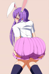 Rule 34 | 1girl, animal ears, ass, blush, from behind, highres, huge ass, lactone, long hair, looking at viewer, looking back, purple hair, rabbit ears, rabbit tail, red eyes, reisen udongein inaba, shiny skin, solo, tail, touhou