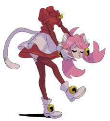 Rule 34 | 1girl, animal ears, bell, boots, cat ears, disembodied head, closed eyes, gloves, mad mew mew, magical girl, pink hair, undertale, white gloves