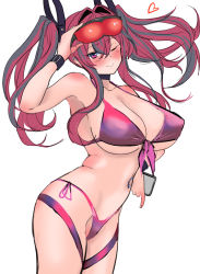 Rule 34 | 1girl, azur lane, bare shoulders, bikini, blue jacket, bow, breasts, bremerton (azur lane), commentary request, cowboy shot, crop top, duplicate, eyewear on head, from side, goggles, goggles on head, grey hair, hair between eyes, hair bow, hair ornament, hairclip, hey taisyou, highleg, highleg bikini, highres, huge breasts, jacket, large breasts, long hair, looking at viewer, multicolored hair, navel piercing, no mole, open clothes, open jacket, piercing, pink bikini, pink hair, pixel-perfect duplicate, red-tinted eyewear, streaked hair, swimsuit, tinted eyewear, tongue, tongue out, twintails, two-tone hair, two-tone shirt, x hair ornament