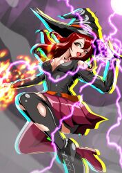 Rule 34 | 1girl, breasts, electricity, female focus, hat, highres, medium breasts, original, smile, solo, witch, witch hat