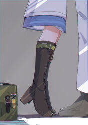 Rule 34 | 1boy, 1girl, absurdres, blue archive, boots, cross-laced footwear, grey background, height difference, highres, lace-up boots, muteppona hito, sena (blue archive), shoes, standing