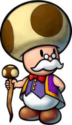 Rule 34 | 1boy, boots, bow, bowtie, brown footwear, cane, facial hair, glasses, highres, holding, holding cane, male focus, mario &amp; luigi: partners in time, mario &amp; luigi rpg, mario (series), mustache, nintendo, official art, purple shirt, purple vest, red bow, red bowtie, shirt, simple background, toadsworth, transparent background, vest