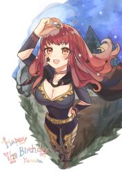 Rule 34 | 1girl, absurdres, belt, black cape, bodysuit, breasts, cape, choker, cleavage, clothing cutout, facial mark, fire emblem, fire emblem engage, gold belt, hair ornament, highres, jewelry, large breasts, medium breasts, netugen33, night, night sky, nintendo, pink choker, purple bodysuit, red hair, ring, side cutout, sky, solo, star (symbol), star facial mark, star hair ornament, yellow belt, yunaka (fire emblem)