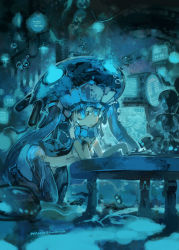 Rule 34 | 10s, 1girl, abyssal ship, blue eyes, blue theme, bodysuit, cape, computer, gloves, glowing, glowing eyes, highres, kantai collection, konno takashi (frontier pub), monitor, naka (kancolle), open mouth, pale skin, short hair, silver hair, solo, underwater, wo-class aircraft carrier