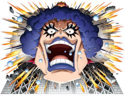 Rule 34 | 1boy, blue lips, bodskih, crown, emporio ivankov, eyelashes, lipstick, looking at viewer, makeup, male focus, mini crown, one piece, one piece treasure cruise, open mouth, purple hair, solo, transparent background