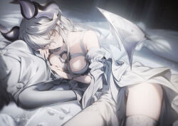 1girl breasts cleavage demon_girl demon_horns demon_wings dress duel_monster genyaky grey_eyes horns large_breasts long_hair looking_at_viewer lovely_labrynth_of_the_silver_castle low_wings pointy_ears sculpture solo white_hair wings yu-gi-oh!