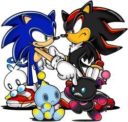 Rule 34 | angry, chao (sonic), frown, gloves, lowres, official art, sega, shadow the hedgehog, smile, sonic the hedgehog, sonic adventure, sonic adventure 2, sonic (series)