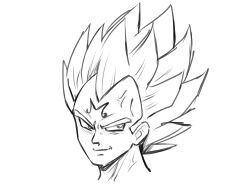 Rule 34 | &gt;:), 1boy, absurdres, commentary, dragon ball, dragonball z, facial mark, forehead mark, highres, long hair, looking at viewer, majin vegeta, male focus, monochrome, simple background, solo, spiked hair, v-shaped eyebrows, vegeta, white background, yaya chan