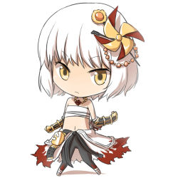 Rule 34 | 1girl, belt, black belt, black gloves, black pants, championship belt, chest sarashi, chibi, closed mouth, clothes around waist, commentary request, flame print, flat chest, foot wraps, full body, gauntlets, gloves, jewelry, looking at viewer, natsuya (kuttuki), necklace, pants, pinwheel hair ornament, ragnarok online, sarashi, shirt, shirt around waist, short hair, simple background, solo, sura (ragnarok online), v-shaped eyebrows, white background, white hair, white shirt, yellow eyes