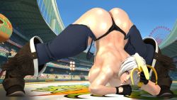Rule 34 | 1girl, 3d, angel (kof), banana, black panties, boots, breasts, convenient arm, convenient censoring, food, fruit, hanging breasts, jack-o&#039; challenge, large breasts, panties, solo, the king of fighters, top-down bottom-up, underwear, white hair, zeroreyko