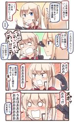 Rule 34 | &gt;:d, 10s, 2girls, 4koma, :d, anchor, bismarck (kancolle), black gloves, blue eyes, blush, brown hair, capelet, comic, commentary request, ear cleaning, eargasm, gloves, graf zeppelin (kancolle), highres, holding, ido (teketeke), kantai collection, light brown hair, long hair, mimikaki, multiple girls, o o, open mouth, smile, sweat, translation request, trembling, twintails, uncommon stimulation, v-shaped eyebrows