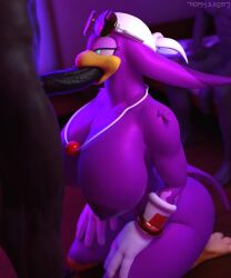 Rule 34 | 1girl, 2023, 2boys, 3d, animated, bird, bird girl, blender (medium), dark-skinned male, dark skin, deepthroat, feathers, fellatio, furry, furry female, furry with non-furry, interspecies, looking at viewer, multiple boys, oral, purple feathers, reptilligator, smile, sonic (series), sonic riders, sound, video, wave the swallow