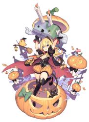 Rule 34 | 1girl, abercrombie (azur lane), abercrombie (pumpkin blast!) (azur lane), animal, arms up, azur lane, bikini, bikini top only, bird, black gloves, black jacket, black thighhighs, blonde hair, blue eyes, bow, breasts, broom, buttons, candle, candy, cape, carrying, cat, chick, cookie, double-breasted, food, full body, gloves, hair ornament, hairband, halloween, hat, highres, horns, jack-o&#039;-lantern, jacket, kinjo kuromomo, lantern, leg up, lollipop, long hair, looking at viewer, machinery, manjuu (azur lane), o-ring, o-ring top, official alternate costume, official art, open mouth, orange bikini, orange shorts, puffy short sleeves, puffy sleeves, pumpkin, shoes, short sleeves, shorts, small breasts, smile, solo, swimsuit, swirl lollipop, thighhighs, transparent background, witch hat