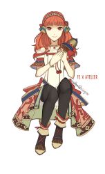 Rule 34 | 1girl, atelier (series), atelier shallie, celica (fire emblem), dress, fire emblem, fire emblem echoes: shadows of valentia, fire emblem gaiden, highres, kyou (ningiou), long hair, nintendo, red hair, shallistera (atelier), simple background, solo, thighhighs, twitter username, white background