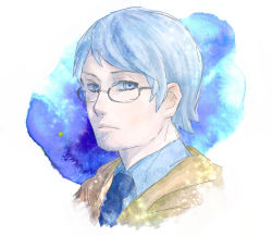 Rule 34 | 1boy, blue eyes, blue hair, commentary request, glasses, iceberg (scp), looking at viewer, male focus, matching hair/eyes, necktie, scp foundation, seneo, solo