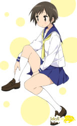 Rule 34 | 1girl, hasegawa fumi, kneehighs, loafers, mizuki makoto, school uniform, serafuku, shoes, short hair, sitting, skirt, socks, solo, white socks, yuyushiki