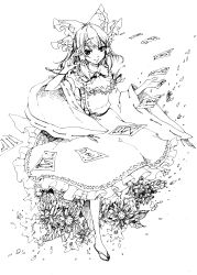Rule 34 | 1girl, absurdres, bad id, bad pixiv id, bow, detached sleeves, female focus, flower, greyscale, hair bow, hakurei reimu, highres, japanese clothes, miko, monochrome, ofuda, rin (artist), rin (royal), sketch, solo, touhou