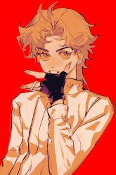 Rule 34 | 1boy, aged down, birthmark, blonde hair, child, dio brando, eyelashes, fingerless gloves, gloves, hand on own face, highres, jojo no kimyou na bouken, limited palette, looking at viewer, male focus, phantom blood, puppetjackmj, solo, yellow eyes