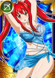 Rule 34 | 00s, 1girl, breasts, card (medium), female focus, hair ornament, ikkitousen, kanpei, large breasts, long hair, long twintails, looking at viewer, open mouth, red hair, solo, swimsuit, twintails