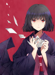 Rule 34 | 1boy, absurdres, androgynous, bad id, bad pixiv id, black hair, highres, hunter x hunter, japanese clothes, kalluto zoldyck, kimono, male focus, red background, red eyes, short hair, solo, taccomm, yukata