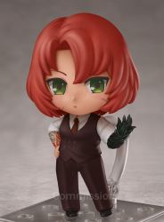 Rule 34 | 1girl, borrowed character, brown necktie, chibi, commission, freckles, full body, green eyes, highres, looking at viewer, necktie, nendoroid, original, parted lips, red hair, shiori2525, short hair, solo, tattoo