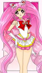 Rule 34 | 1990s (style), 1girl, bishoujo senshi sailor moon, chibi usa, child, long hair, pink hair, red eyes, sailor chibi moon, solo, twintails