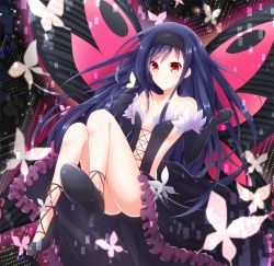 Rule 34 | 10s, accel world, antenna hair, bad id, bad pixiv id, bare shoulders, black hair, bug, butterfly, butterfly wings, dress, elbow gloves, frills, gloves, headband, high heels, iincho (airi8751), insect, insect wings, kuroyukihime, shoes, solo, wings