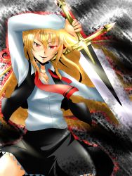 Rule 34 | 1girl, blonde hair, breasts, ex-rumia, highres, hirayama-h, long hair, red eyes, rumia, solo, sword, touhou, weapon