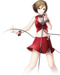 Rule 34 | 1girl, brown eyes, brown hair, ixima, meiko (vocaloid), meiko (vocaloid3), microphone, microphone stand, nail polish, official art, short hair, simple background, transparent background, vocaloid