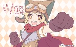 Rule 34 | 1girl, armor, blonde hair, breastplate, cape, copyright notice, cygames, gloves, glowing, glowing eyes, highres, matsuri (princess connect!), official art, orange eyes, princess connect!, short hair, solo, symbol-shaped pupils