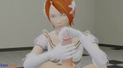 Rule 34 | 1boy, 1girl, 3d, animated, sound, bare shoulders, bayosamus, blue eyes, dress, elbow gloves, feather-trimmed gloves, feather trim, feathers, gloves, handjob, highres, looking at viewer, off-shoulder dress, off shoulder, orange hair, pov, princess, princess elise the third, short hair, smile, sonic (series), watermark, video, white dress, white gloves