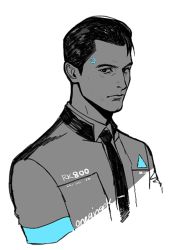 Rule 34 | 1boy, android, bad id, bad tumblr id, closed mouth, connor (detroit), detroit: become human, expressionless, jacket, limited palette, looking at viewer, male focus, necktie, onegingek, simple background, solo, upper body, white background