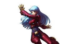 Rule 34 | 1girl, belt, blue hair, breasts, catsuit, chaps, cropped jacket, gloves, highres, king of fighters xiii, kula diamond, long hair, medium breasts, official art, ogura eisuke, snk, solo, sparkle, the king of fighters, the king of fighters xiii, transparent background, zipper