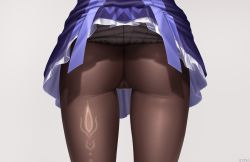 Rule 34 | 1girl, ass, ass focus, black pantyhose, cameltoe, chinese commentary, cleft of venus, commentary request, dress, female focus, frilled dress, frills, from behind, genshin impact, head out of frame, highres, keqing (genshin impact), lower body, no panties, pantyhose, purple dress, short dress, simple background, solo, thigh gap, thighs, upskirt, view between legs, wardrobe malfunction, white background, z282g