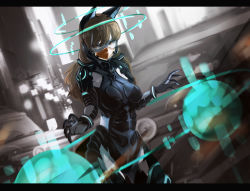 Rule 34 | 1girl, animal ears, armor, brown hair, cat ears, claw pose, female focus, fufu (fufuichi04), glowing, highres, hologram, looking at viewer, low twintails, mask, mouth mask, original, science fiction, solo, tsurime, twintails