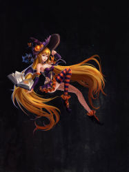 Rule 34 | 1girl, absurdly long hair, absurdres, blonde hair, breasts, cleavage, eyebrows, full body, high heels, highres, large breasts, le (huanglongen), long hair, looking at viewer, nail polish, orange thighhighs, original, purple eyes, purple nails, purple thighhighs, solo, striped clothes, striped thighhighs, thighhighs, very long hair
