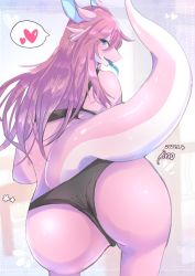 Rule 34 | 1girl, ass, black panties, blue eyes, female focus, from behind, furry, furry female, heart, highres, long hair, looking back, original, panties, pink hair, pipinonopino, solo, spoken heart, tail, tongue, tongue out, underwear