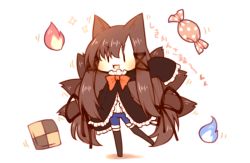 Rule 34 | 1girl, :3, :d, akagi (azur lane), animal ears, azur lane, black dress, black ribbon, black thighhighs, blue fire, blue shorts, blush, bow, brown hair, candy wrapper, checkerboard cookie, cookie, dress, fire, food, fox ears, fox girl, fox tail, frilled dress, frilled sleeves, frills, full body, hair between eyes, hair ribbon, kitsune, long hair, long sleeves, multiple tails, no shoes, open mouth, outstretched arm, polka dot, red bow, ribbon, sakurato ototo shizuku, short shorts, shorts, sleeves past fingers, sleeves past wrists, smile, solo, sparkle, standing, standing on one leg, tail, thighhighs, translation request, v-shaped eyebrows, very long hair, | |