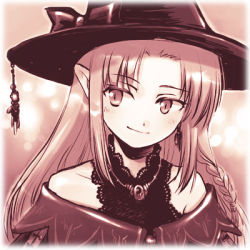 Rule 34 | 00s, 1girl, bare shoulders, braid, medea (fate), elf, fate/stay night, fate (series), hat, long hair, lowres, monochrome, pointy ears, solo, suzunoya, witch hat