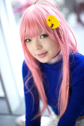 Rule 34 | 1girl, asian, blue eyes, blue sweater, blurry, braid, breasts, color contacts, cosplay, depth of field, indoors, long hair, looking at viewer, makeup, mascara, namada, nono (top wo nerae 2!), parted lips, photo (medium), pink hair, side braid, sidelocks, small breasts, solo, sweater, top wo nerae 2!