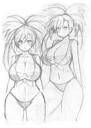 Rule 34 | 1girl, bikini, breasts, creatures (company), crop top, female focus, flannery (pokemon), game freak, gloves, gym leader, hair over one eye, highres, koutarosu, large breasts, long hair, monochrome, nintendo, photo (medium), pokemon, ponytail, sketch, solo, swimsuit, thong, traditional media