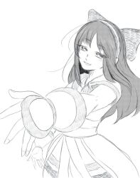 Rule 34 | 1girl, ainu clothes, breasts, fingerless gloves, gloves, highres, large breasts, legs, long hair, monochrome, nakoruru, open mouth, outstretched arm, pants, samurai spirits, sketch, smile, snk, solo, the king of fighters, the king of fighters xv, thighs