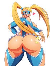 Rule 34 | 1girl, ass, ass smack, blonde hair, blue eyes, breasts, cleft of venus, eric lowery, highres, huge ass, large breasts, leotard, long hair, mask, rainbow mika, simple background, solo, spanking, street fighter, street fighter v, twintails, wrestling outfit