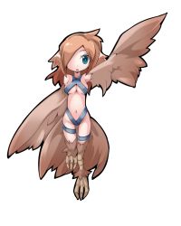 Rule 34 | 1girl, breasts, feathered wings, feathers, female focus, frfr, full body, harpy, highres, monster girl, navel, original, simple background, solo, white background, wings